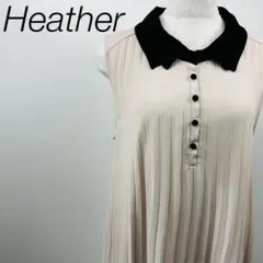 【ヘザー】ミニワンピース チュニック プリーツ ノースリーブ バイカラーフレア