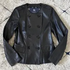 【美品✨】バーバリーロンドン　レザージャケット　ノーカラー　ダブル　ブルゾン　M