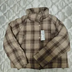 フリースジャケット ベージュ・ブラウンチェックМサイズ