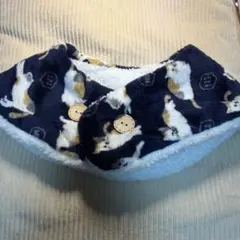 猫プリント フリースマフラー ネイビー