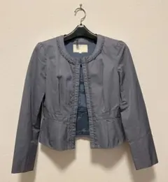 ナチュラルビューティー　ノーカラージャケット　ブルーグレー Sサイズ