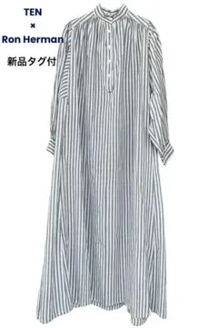未使用TEN x RON HERMAN カフタンドレスストライプシャツワンピース 大人気【美品】テン×ロンハーマン カフタンドレス マキシ丈