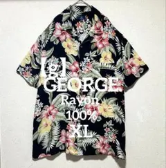 ✅【g】GEORGE.】総柄 アロハシャツ XL 開襟 黒 総柄 鮮やか 花柄のサムネイル