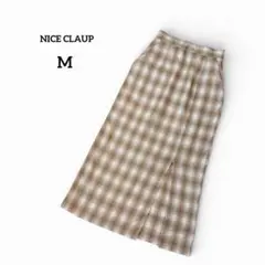 【NICE CLAUP】タイトロングスカート チェック柄 ナチュラル ベージュ
