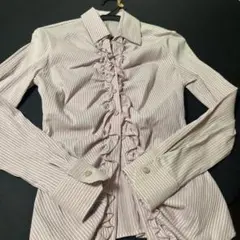 NARACAMICIE フリル付きストライプ長袖シャツ