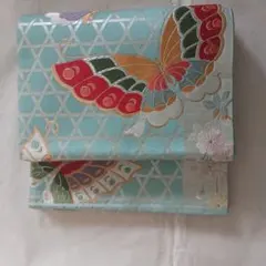 水色 袋帯 蝶の刺繍