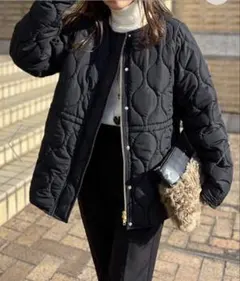 キルティングジャケット　ブラック　ノーカラー　アウター