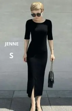 新品タグ付き】JENNE シアー切替え 半袖ニットワンピース ブラック
