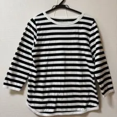 7分袖　Tシャツ　白黒　ボーダー　ストライプ