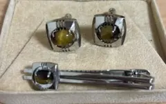 タイガーアイ　ネクタイピン　カフス　セット　昭和レトロ