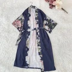 大花柄♡着物風　ロングカーディガン（M）浴衣　羽織　華やか