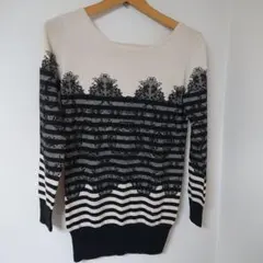 【美品】トップス　ニット　綿100％　オフホワイト×ラメ入りブラック
