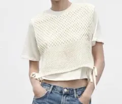 ZARA チャンキーニット ベストディテール Tシャツ Sのサムネイル