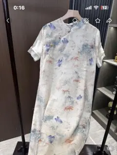 最終値引き チャイナドレス ホワイト系 花柄 半袖