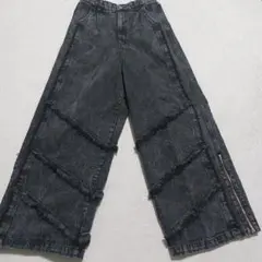 【cussil】フリンジ サイドジップ ワイドフレア デニムパンツ M