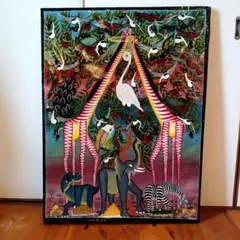 ●アフリカの絵画、ティンガティンガ、夜の森の動物達、70×100cm ○アフリカの絵画、ティンガティンガ、夜の森の動物達、70×100cm
