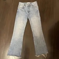 ZARAフレアデニム・フリンジ裾・ライトブルー