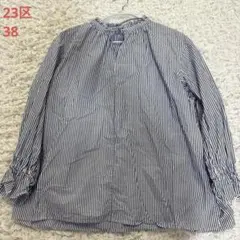 23区 シャツ 38 M 青白ストライプ 長袖 コットン きれいめのサムネイル