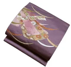 ユ99名古屋帯 唐織　花草　正絹 着物帯　仕立て上り