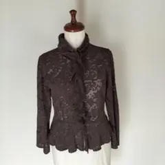 ペイズリー柄 レースブラウス ダークブラウン