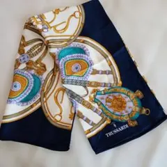 TRUSSARDI ネイビー シルク スカーフ