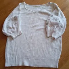 MAJESTIC LEGON アイボリー Vネック ニット　М　レース装飾