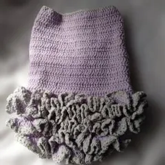 ハンドメイド犬服　コットン　フリルワンピース　犬用セーター　パープル×グレー