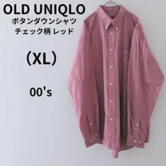 【00's】OLD UNIQLO　ボタンダウンシャツ　チェック柄　レッド　XL