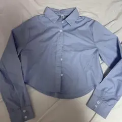 ライトブルー クロップドシャツ 長袖 韓国風 韓流 お洒落 綺麗め シャツ