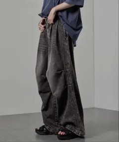 【Alfred Alex】サイドライン ワイドデニムパンツ