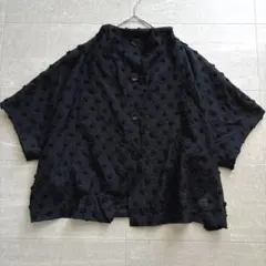 美品＊メフウ シアー ポンポン ドット柄 半袖 シャツ 黒 ゆったり 日本製のサムネイル