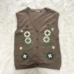 Samansa Mos2サマンサモスモス　ニット　ベスト　フラワー　ベージュ