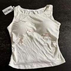 ホワイトリブタンクトップ（リボン付き）　カップ付き
