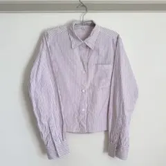 GU ストライプ柄 長袖シャツ クロップド丈