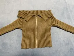 SHEIN オフショル ジッパー ニット オリーブ M