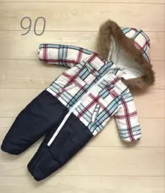 ジャンプスーツ　スキーウェア　90 チェック　ファー付き
