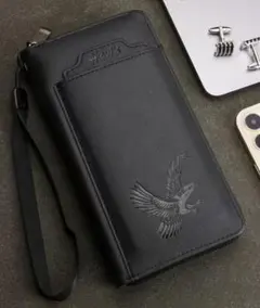 Hovi's イーグル型押し 長財布 ブラック ストラップ付mのサムネイル