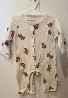 【訳あり】クマ柄ワッフルロンパース（クリーム色）のサムネイル