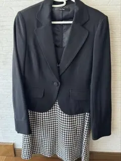 ブラック 千鳥柄切り替えワンピース&ジャケット