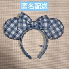 2026新作 ディズニー ミニー カチューシャ 水色 ギンガムチェック