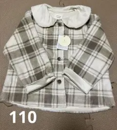 新品未使用 タグ付き テータテート チェックフェイクファーコート 襟付き 110