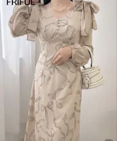 SHEIN FRIFUL リボン柄 ワンピース Mサイズ 肩リボン 長袖