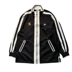 7LA1【champion】トラックジャケット　ロゴ刺繍　白×黒　古着used