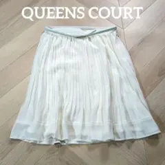 QUEENS COURT プリーツスカート 白 ベルト付き フレア きれいめ Sのサムネイル