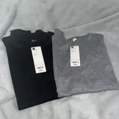 GU ジーユー　ソフトシアークルーネック　黒　グレー