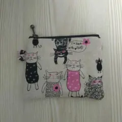 猫柄ハンドメイドミニポーチ