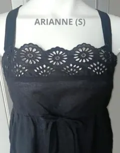 [ARIANNE]キャミワンピース　コットン　カットワークレース　黒(S)