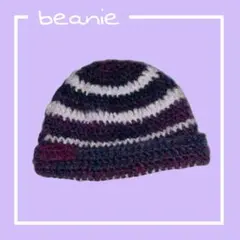 ニット帽 パープル ボーダー