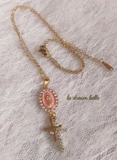 マリア様 十字架 ネックレス ピンク ペンダント