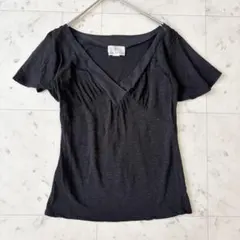 組曲 半袖カットソー VネックTシャツ フレアースリーブ 異素材トップス
